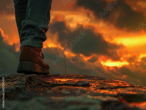 A journey of a thousand miles begins with a single step Show a person taking the first step on a long, challenging path