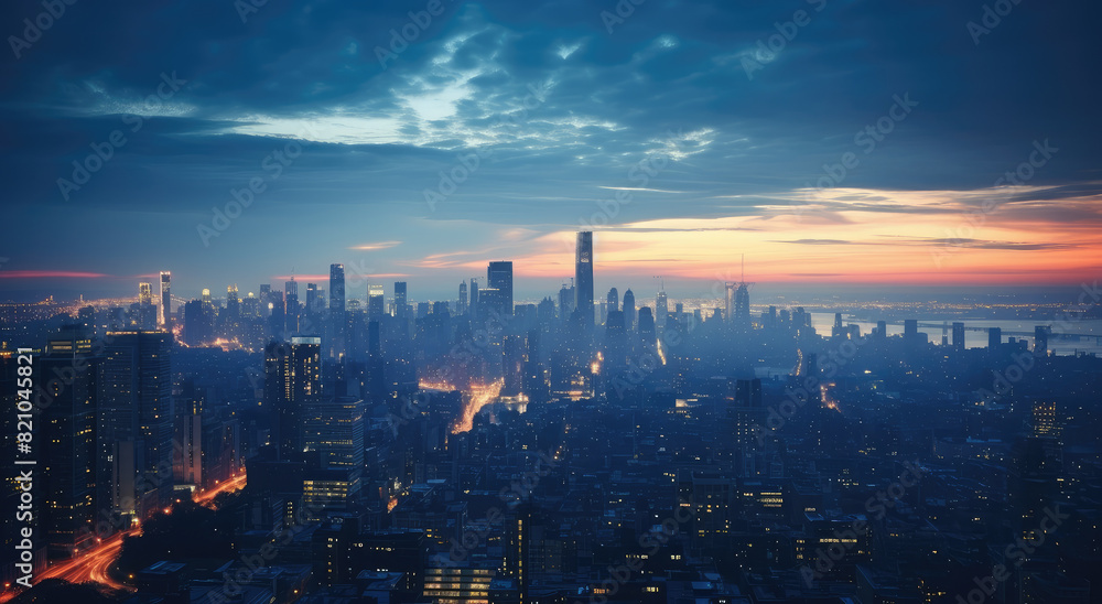 Obraz premium Twilight Glow Over Metropolitan Skyline