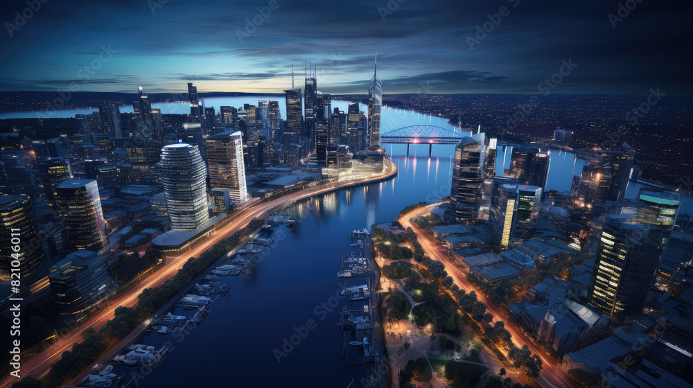 Fototapeta premium Twilight Brilliance Over Metropolitan Skyline
