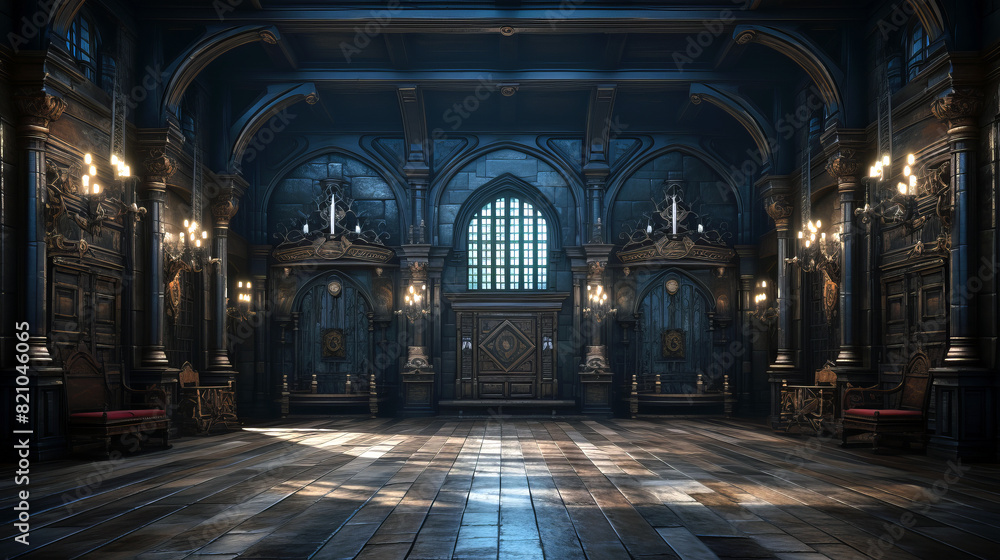 Fototapeta premium Hallway interior in Gothic style in a castle.