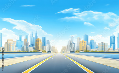 Sunny Urban Escape  City Skyline and Open Road