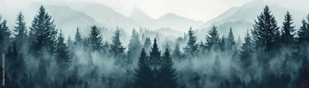 Fir trees in a forest at winter.