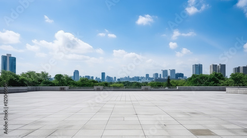 Urban Oasis: Expansive Cityscape From Tranquil Plaza © evening_tao