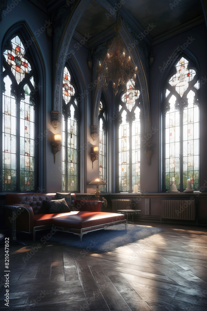 Fototapeta premium Interior of living room in Gothic style.