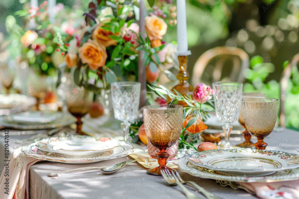 Beautiful table setting for a party in the garden