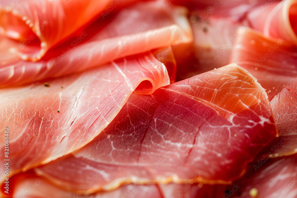 close up of jamon slices close up of jamon slices