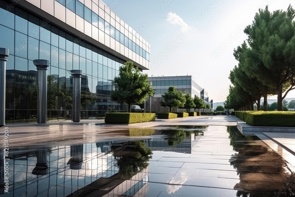 Obraz premium Modern Corporate Building Facade with Reflective Windows