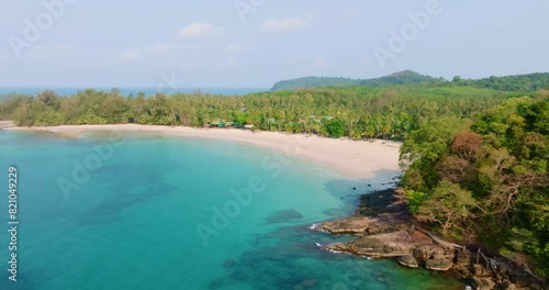 Wallpaper Mural Aerial drone view of the tropical beach with clear turquoise sea, white sand and palm tree. Torontodigital.ca