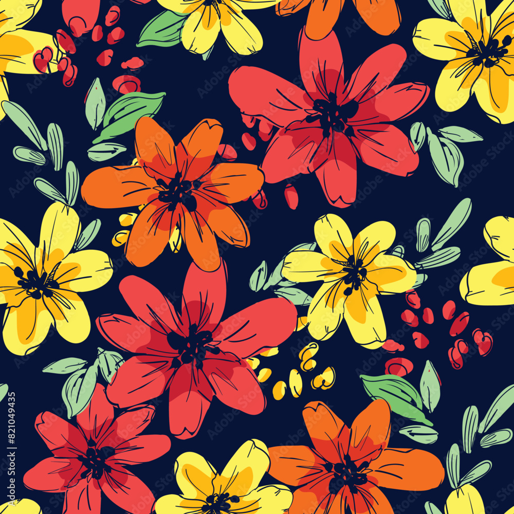 Seamless floral pattern with hand drawn flowers background vector, trend print textile Seamless floral pattern with hand drawn flowers background vector, trend print textile