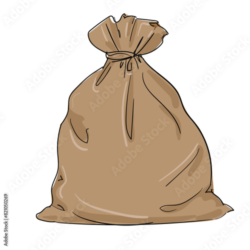 Hand Drawn Canvas sack isolated white background vector Illustration
