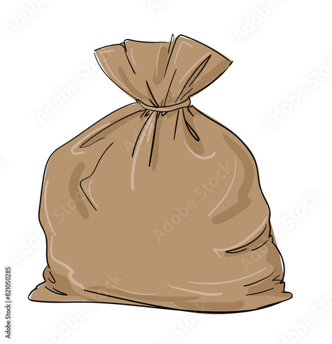 Hand Drawn Canvas sack isolated white background vector Illustration