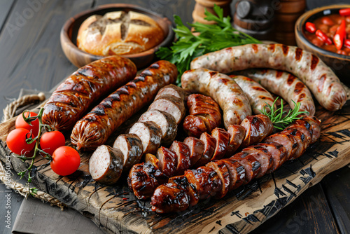 close up of assortment of cutted sausages on the table