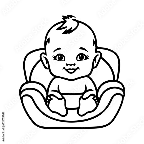 cute baby line art illustration vector flat design