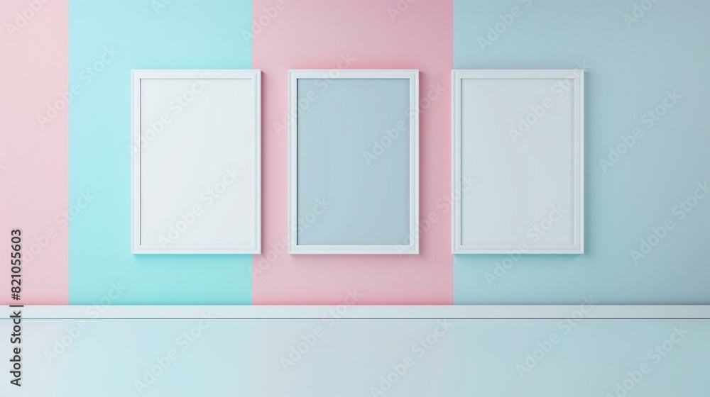 Blank frames on wall in pastel colors Blank frames on wall in pastel colors
