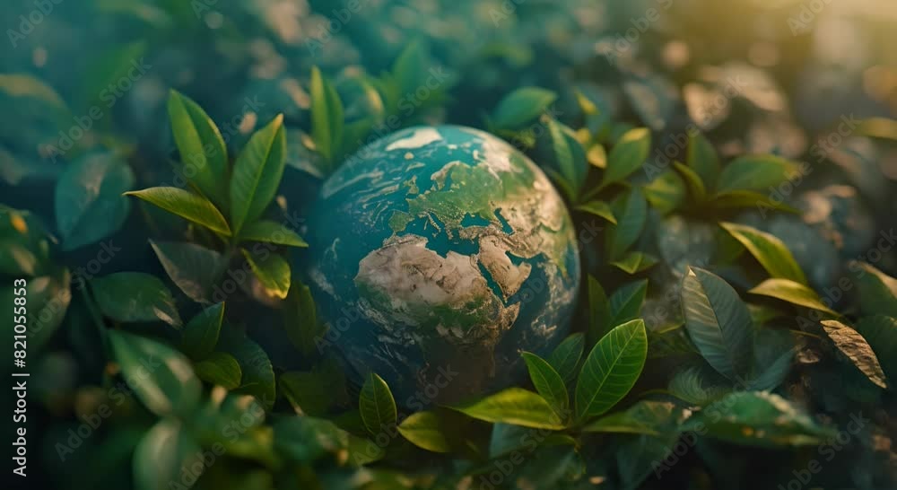 symbol of environmental world protection in a blue and green Earth globe surrounded by leaves ecological conservation invites viewers to contemplate the importance of saving the planet symbol of environmental world protection in a blue and green Earth globe surrounded by leaves ecological conservation invites viewers to contemplate the importance of saving the planet