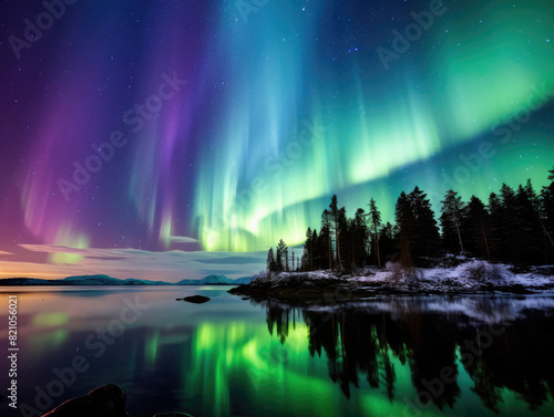 Mesmerizing Aurora Borealis Reflection on a Serene Lake