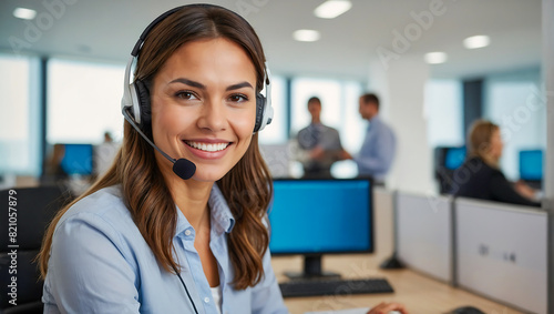 Portrait of a smiling Friendly and helpful customer service representative wearing a headset © The A.I Studio