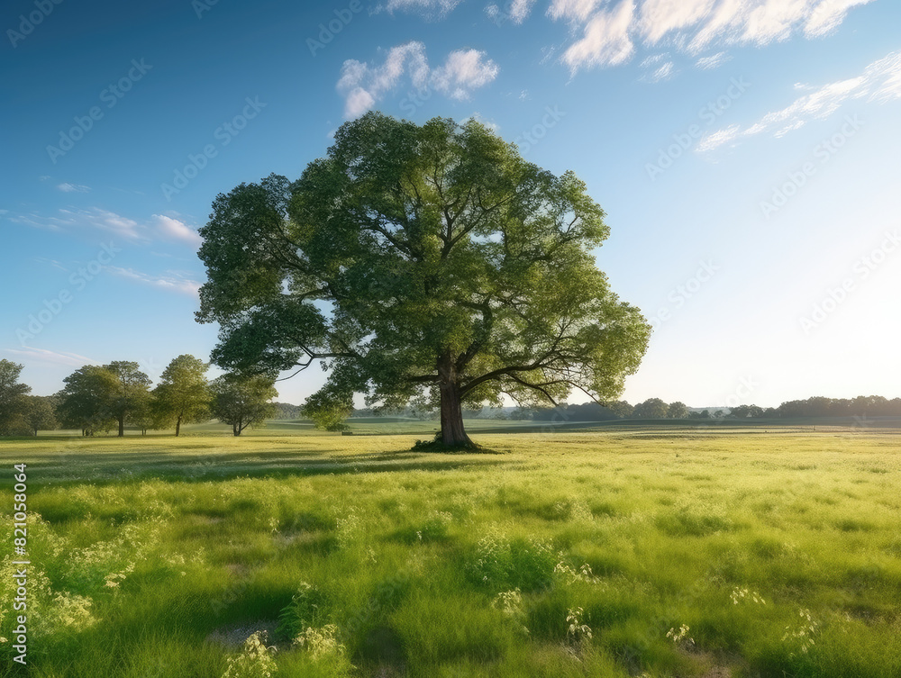 Majestic Lone Tree in Serene Summer Meadow Majestic Lone Tree in Serene Summer Meadow