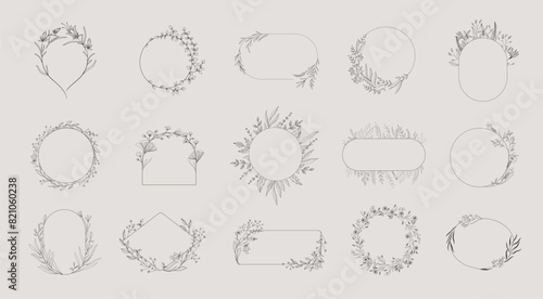 Botanic set of detailed various floral frame and wreath. Luxury vintage collection for wedding invitation, wallpaper art or save the date card. Botanical vector illustration