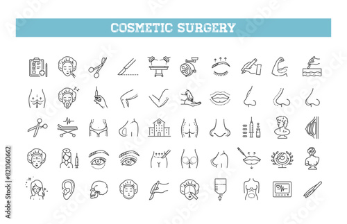 Set of vector line icons of cosmetology and plastic surgery