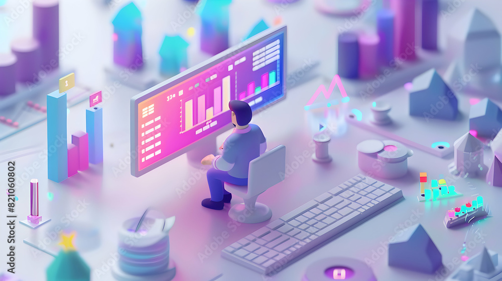 Holographic Financial Analyst: Real Time Market Insights in 3D Flat Icon Innovative Future of Financial Analysis, Cartoon Style Holographic Financial Analyst: Real Time Market Insights in 3D Flat Icon Innovative Future of Financial Analysis, Cartoon Style