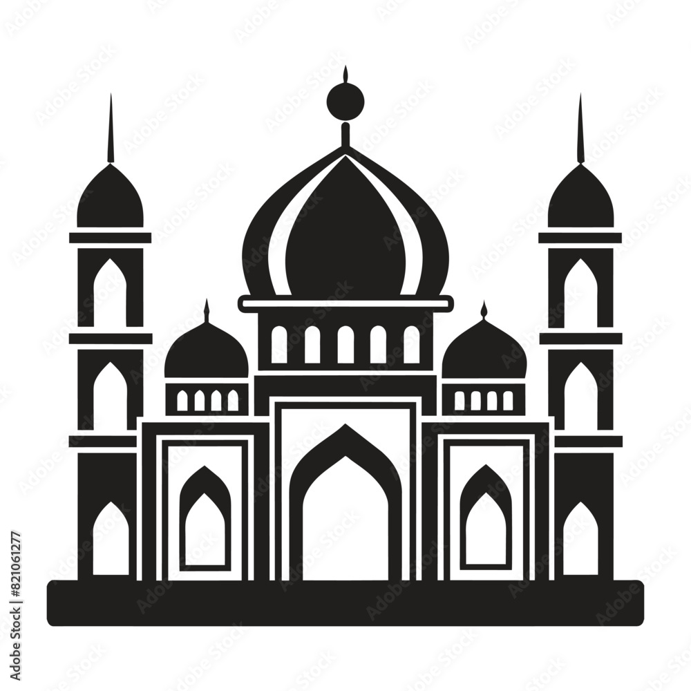 Islamic Mosque Vector Design illustration, Masjid vector Black color icon