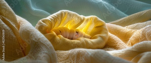 A Silkworm Nestled In Its Yellow Cocoon, Showcasing The Delicate And Fascinating Process Of Silk Production, Standard Picture Mode