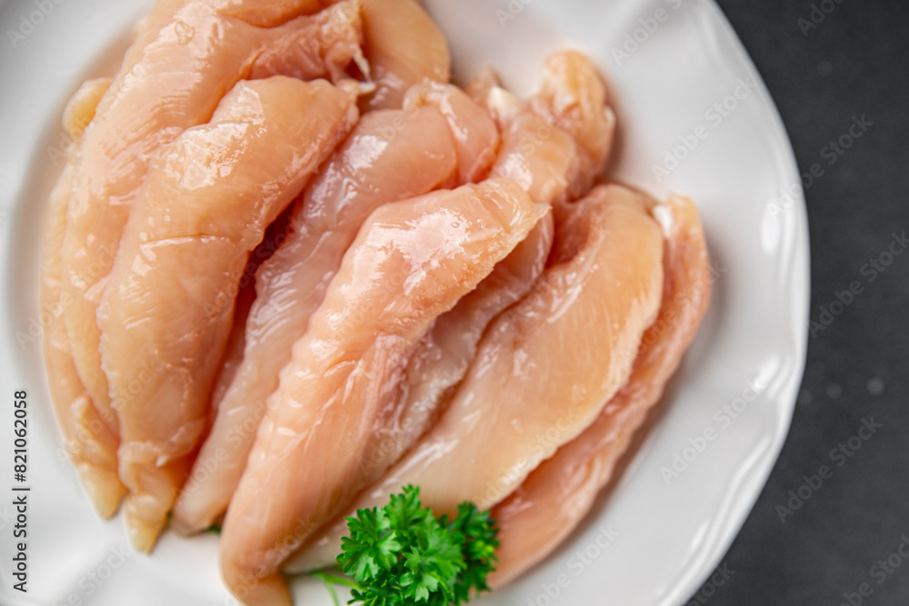 chicken meat raw aiguillettes fresh cooking meal food snack on the table copy space food background rustic chicken meat raw aiguillettes fresh cooking meal food snack on the table copy space food background rustic