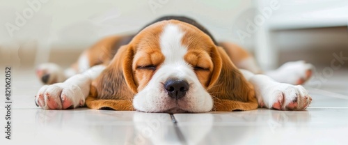 A Sleepy Beagle Puppy Rests Adorably On The Floor At Home, Embodying Pure Cuteness, Standard Picture Mode