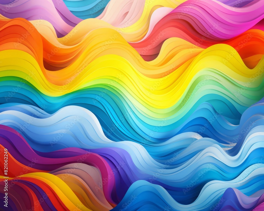Obraz premium Rainbowthemed Pride Month graphic, diversity and acceptance, selective focus, theme of joy, whimsical, Composite, backdrop of multicolored waves