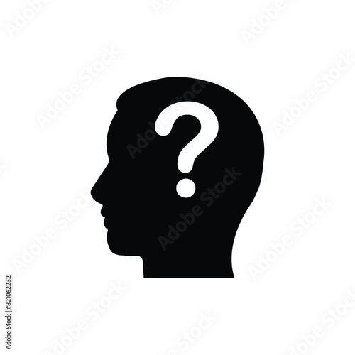 abstract black simple head like doubt icon. concept of brainstorming or easy solving or confused vision. flat style trend modern interviewer silhouette logotype