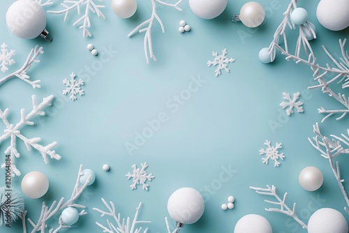 white christmas decorations on a blue background