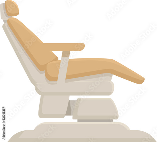 Illustration of a modern dentist's chair in a professional dental clinic setting with adjustable ergonomic design. Suitable for orthodontic and endodontic procedures