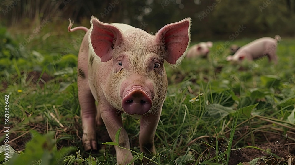 Curious Piglet Perched on Verdant Meadow Curious Piglet Perched on Verdant Meadow