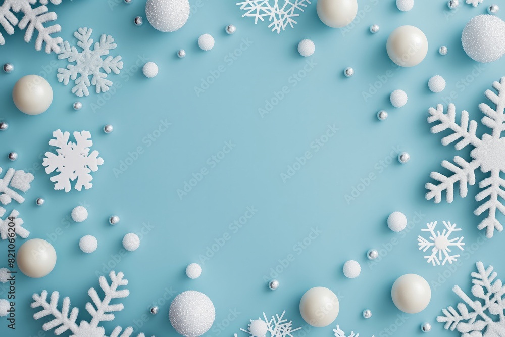 a white snowflake background on a blue background