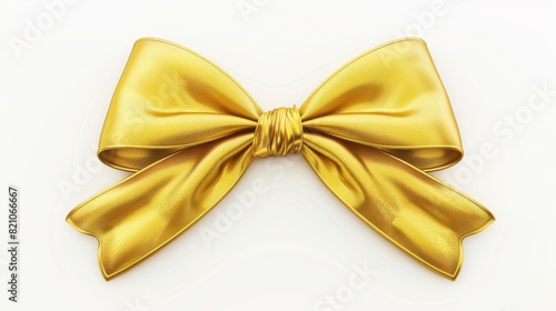 3d render of golden ribbon bow,simple,luxury,glossy, isolated on white background