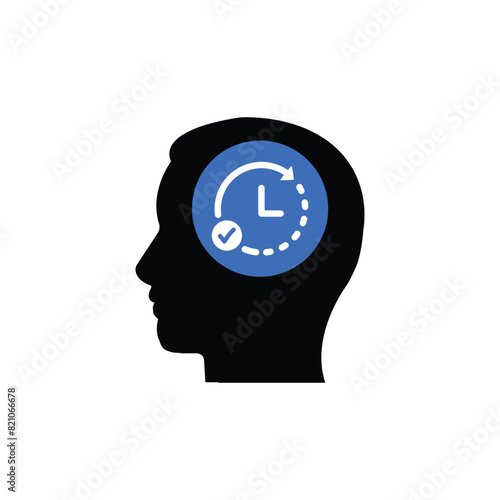 deadline or punctuality icon like head with clock. flat simple trend modern mental priorities logotype graphic art design isolated on white. concept of