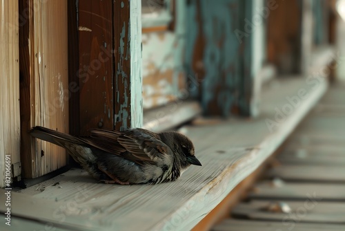 a bird sleeps on the terrace of the house © Julaini