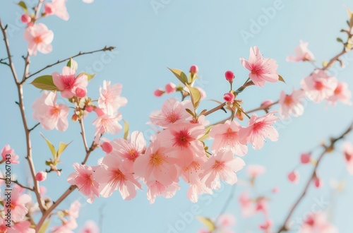 Spring Cherry Blossoms Against Clear Blue Sky