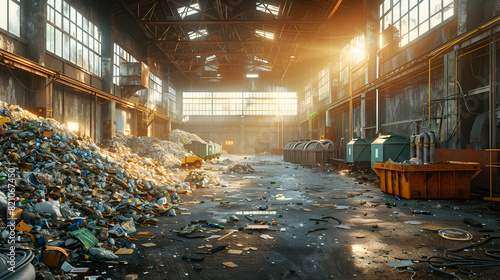 Image of futuristic AI powered recycling facilities sorting and processing waste for efficient and sustainable waste management technology driven recycling concept.