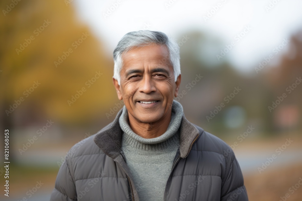 Portrait of a smiling indian man in his 60s smiling at the camera while standing against minimalist or empty room background Portrait of a smiling indian man in his 60s smiling at the camera while standing against minimalist or empty room background