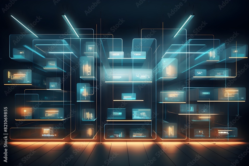 Obraz premium Futuristic Digital Interface with Neon Displays