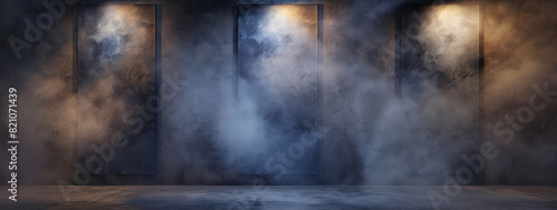 Abstract Modern Art Gallery Interior with Atmospheric Smoke