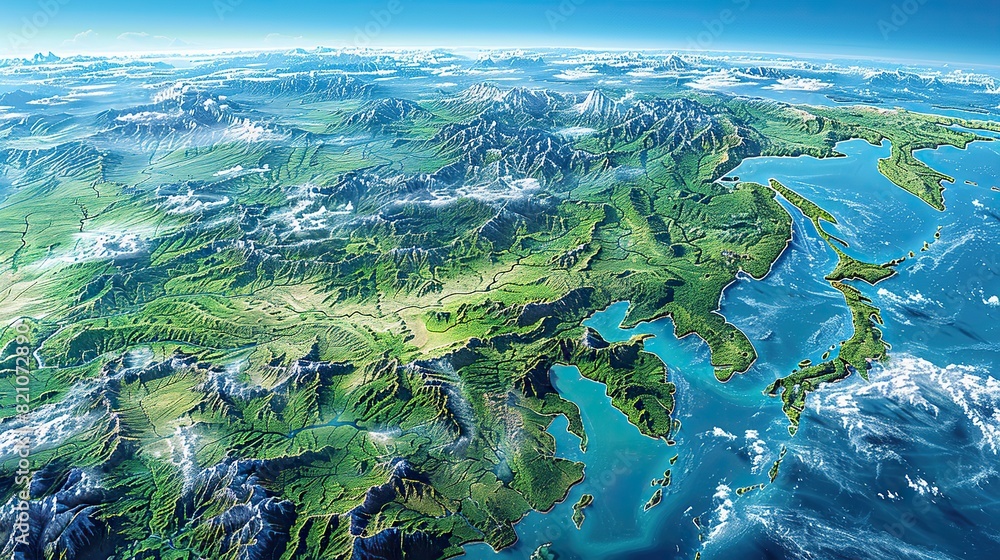 physical map of east asia china with high resolution details flattened ...