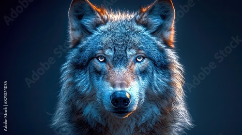 The wolf head adorned with intricate symmetrical mandalas embodies the spiritual guide of the shaman, a mystical totem symbolizing profound wisdom and connection..stock photo © Emile