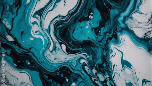 Marble ink art in deep turquoise. Turquoise marble pattern texture abstract backdrop. © xKas