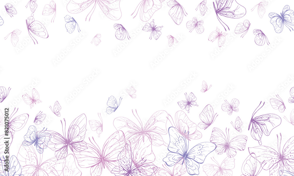 Butterflies are pink, blue, lilac, flying, delicate line art, clip art. Graphic illustration hand drawn in pink, lilac ink. Seamless board pattern EPS vector Butterflies are pink, blue, lilac, flying, delicate line art, clip art. Graphic illustration hand drawn in pink, lilac ink. Seamless board pattern EPS vector