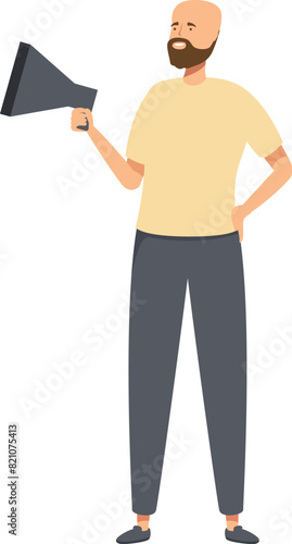 Cartoon illustration of a confident man with a beard holding a megaphone, isolated on white