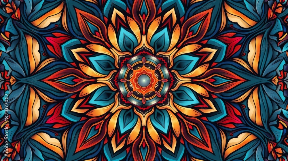 Vibrant mandala pattern with intricate details and vivid colors Vibrant mandala pattern with intricate details and vivid colors