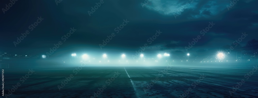 Empty Soccer Field Illuminated by Night Lights